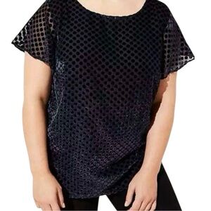 Ann Taylor LOFT Navy Blue Velvet Dot Flutter Sleeve Blouse Top 22 3X